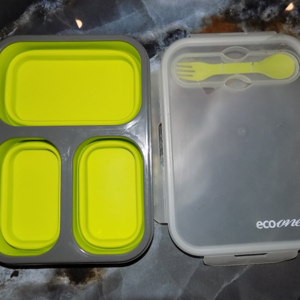 BPA-Free ECO ONE Collapsible 3 Section BENTO BOX Lunch Storage Silicone Yellow